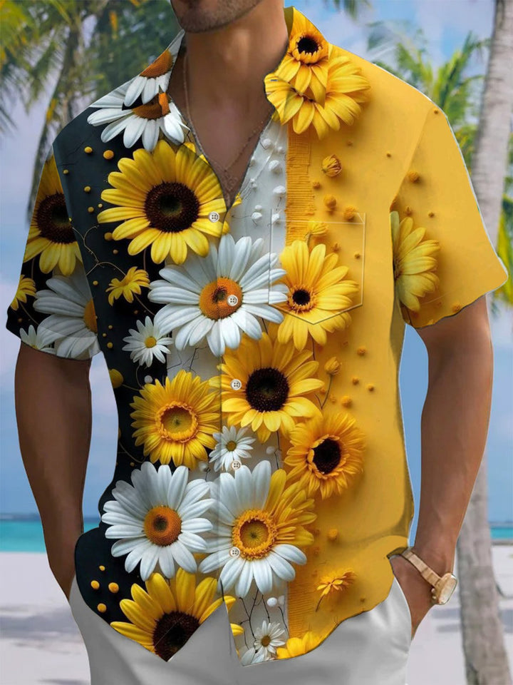 Alohadaddy® Casual Floral Art Print Chest Pocket Men&
