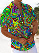 Alohadaddy® Casual Geometric Art Print Chest Pocket Men's Short Sleeve Shirt Big & Tall