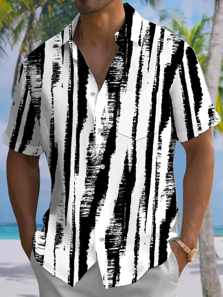 Alohadaddy® Casual Stripe Art Print Chest Pocket Men&