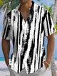 Alohadaddy® Casual Stripe Art Print Chest Pocket Men's Short Sleeve Shirt Big & Tall