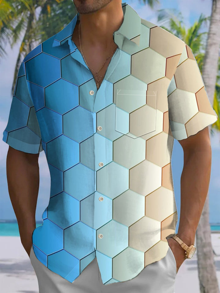 Alohadaddy® Casual Geometric Ombre Art Print Chest Pocket Men&