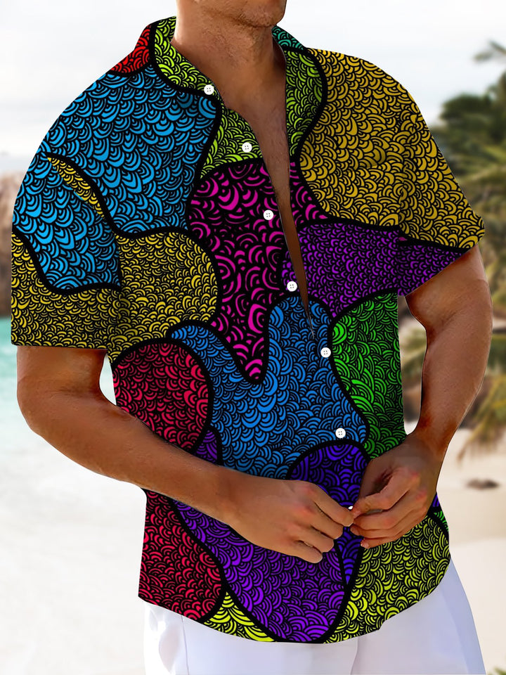 Alohadaddy® Vintage Geometric Art Print Chest Pocket Men&