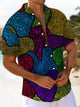 Alohadaddy® Vintage Geometric Art Print Chest Pocket Men's Short Sleeve Shirt Big & Tall