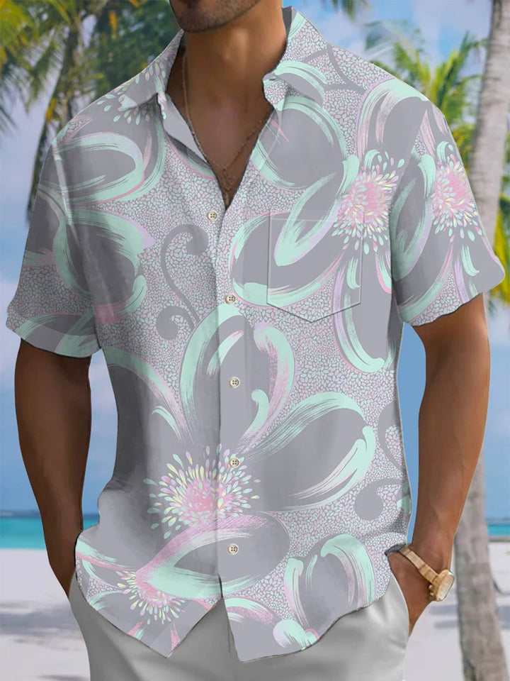 Alohadaddy® Hawaiian Floral Painting Art Print Chest Pocket Men&