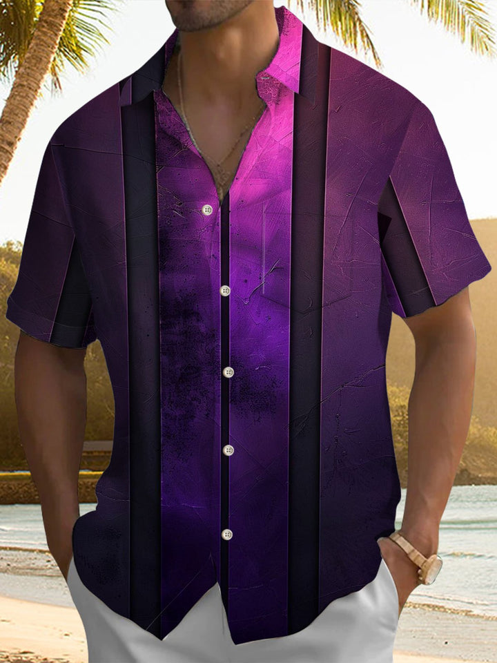 Alohadaddy® Vintage Stripe Ombre Printed Artwork Chest Pocket Men&