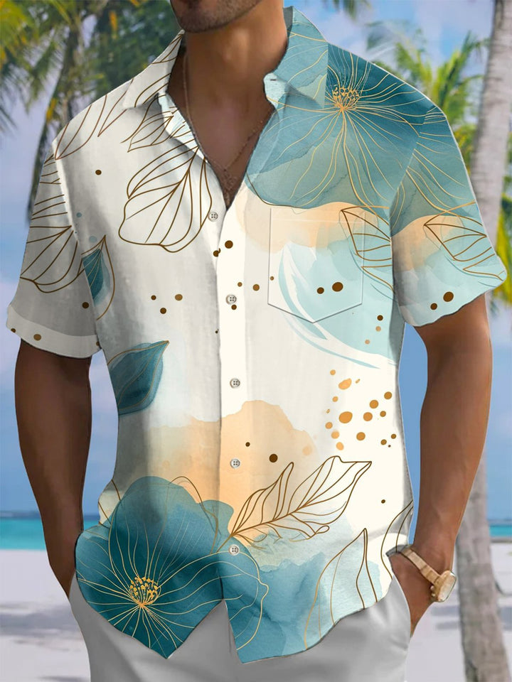 Alohadaddy® Casual Floral Art Print Chest Pocket Men&