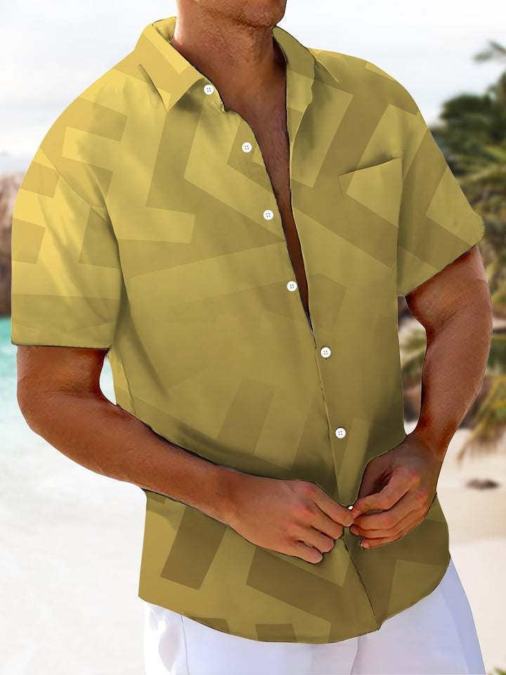 Alohadaddy® Casual Geometric Gradient Art Print Chest Pocket Men&