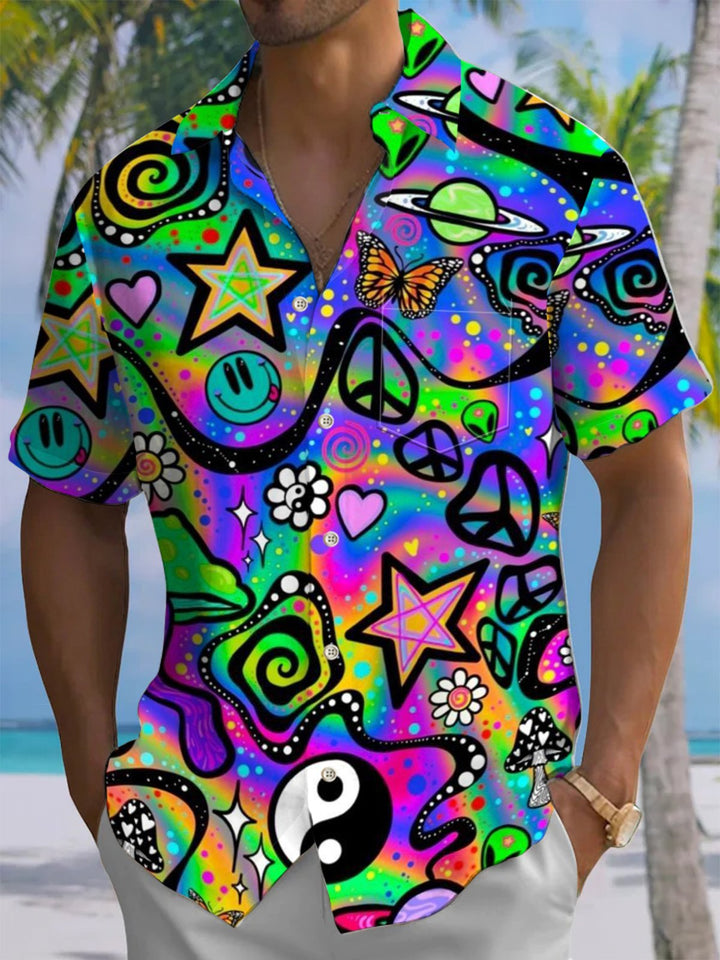 Alohadaddy® Vintage Graffiti Art Print Chest Pocket Stretch Men&