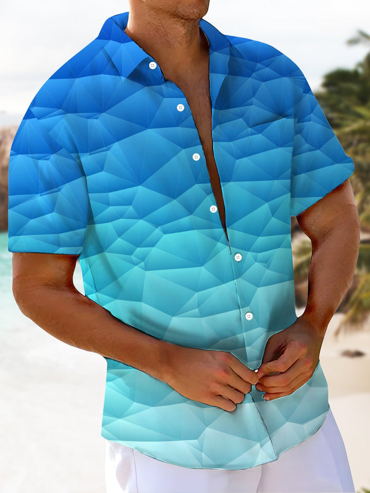 Alohadaddy® Casual Geometric Gradient Art Print Chest Pocket Men&