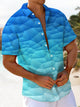 Alohadaddy® Casual Geometric Gradient Art Print Chest Pocket Men's Stretch Short Sleeve Shirt Big & Tall