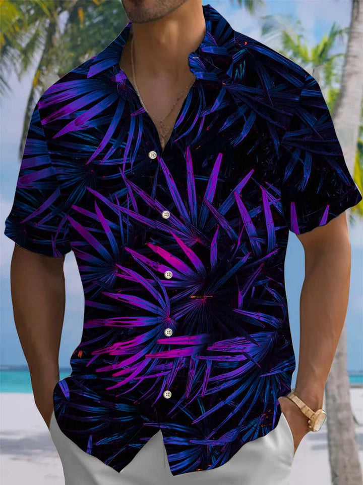 Alohadaddy® Hawaiian Palm Leaf Art Print Chest Pocket Stretch Men&