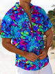 Alohadaddy® Casual Leaf Print Art Pocket Elastic Men's Short Sleeve Shirt Big & Tall