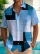 Alohadaddy Retro Geometric Color Block Print Men's Button Pocket Short Sleeve Shirt