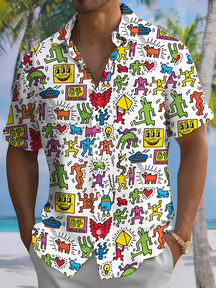 Alohadaddy® Casual Fun Geometric Art Print Chest Pocket Men&