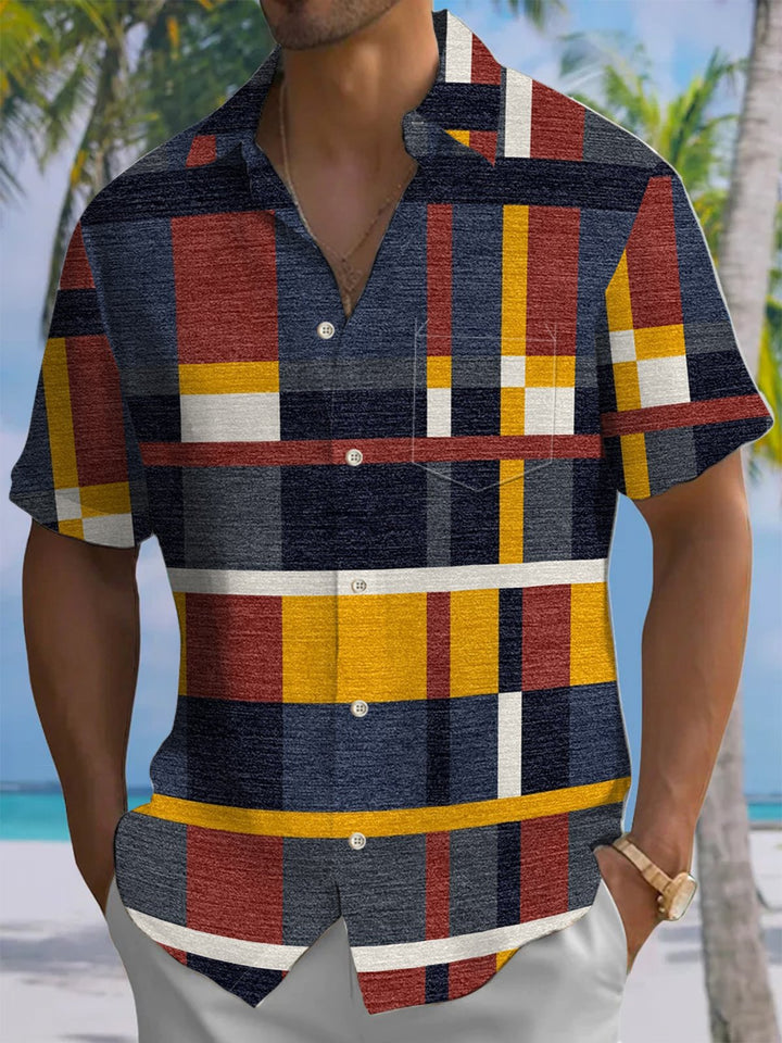Alohadaddy® Vintage Check Art Print Chest Pocket Men&