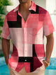Alohadaddy Retro Geometric Color Block Print Men's Button Pocket Short Sleeve Shirt