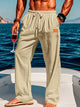 Alohadaddy Casual Basic Cotton and Linen Men's Drawstring Elastic Trousers Big & Tall