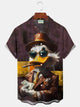 Alohadaddy® Retro Cartoon Duck Smoking Cigar Printed Men's Button Pocket Short Sleeve Shirt Big & Tall