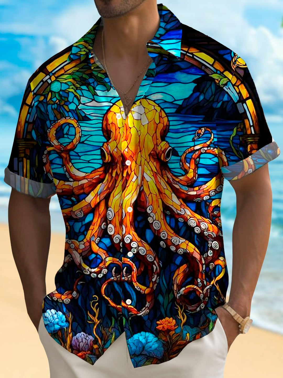 Alohadaddy Hawaiian Octopus Art Oil Painting Print Men&