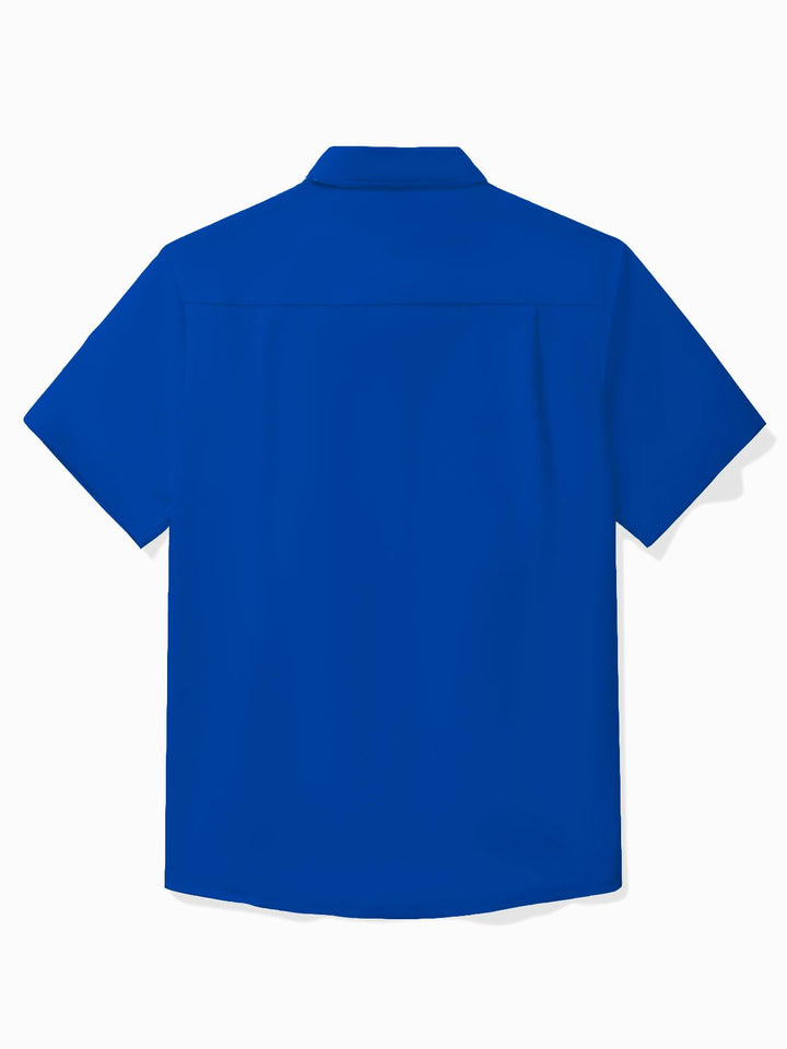 Camisa de manga corta con bolsillo y botones para hombre con estampado de rayas y dibujos animados de cerveza retro Alohadaddy