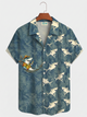 Alohadaddy® Men's Vintage Sunset Shark Cocktail Gradient Art Forgiving Fit Camp Collar Print Retro Short-Sleeve Shirt Big & Tall