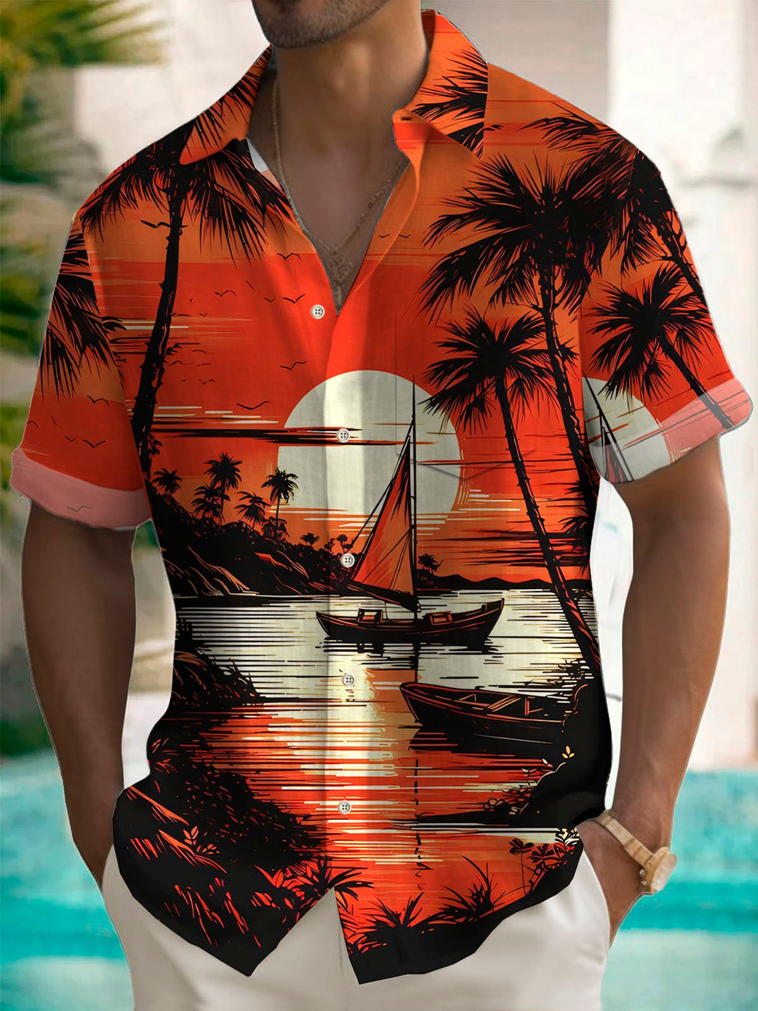 Alohadaddy Hawaiian Coconut Tree Sunset Landscape Print Men&