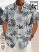 Alohadaddy Linen Hawaiian Coconut Tree Blue Print Chest Bag Shirt Plus Size Holiday Shirt