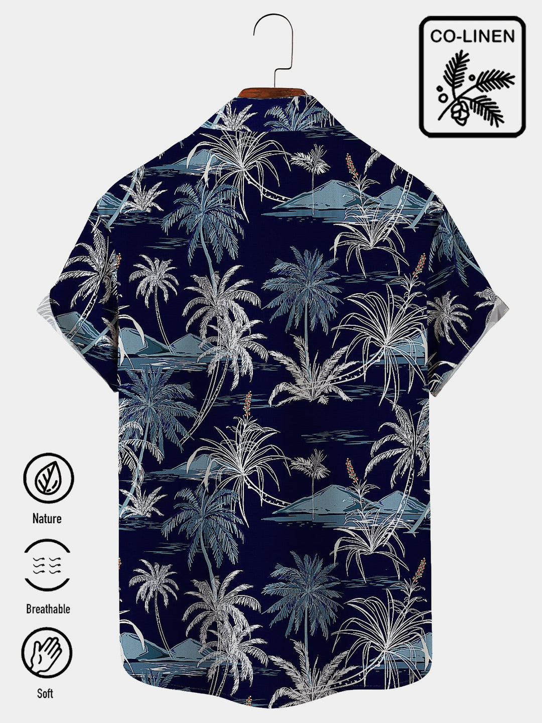 Alohadaddy Linen Hawaiian Coconut Tree Blue Print Chest Bag Shirt Plus Size Holiday Shirt