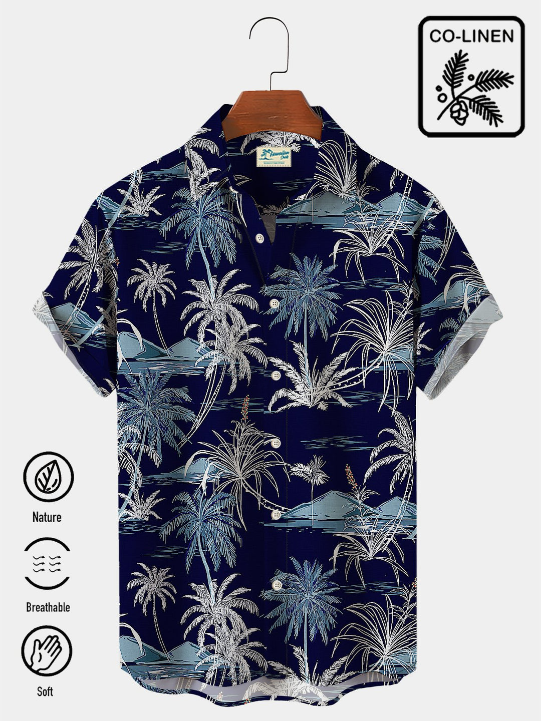 Alohadaddy Linen Hawaiian Coconut Tree Blue Print Chest Bag Shirt Plus Size Holiday Shirt