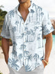 Alohadaddy Hawaiian Palm Tree Painting Art Button Cardigan Pockets Large Size Long Polyester Short Sleeve Shirt