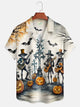 Alohadaddy Retro Halloween Skull Pumpkin 3D Digital Print Men's Button Pocket Short Sleeve Shirt Camp Shirt
