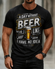 Alohadaddy Casual Retro Beer Print Crew neck T-shirt
