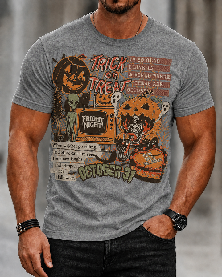 Retro Halloween Pumpkin Print T-shirt
