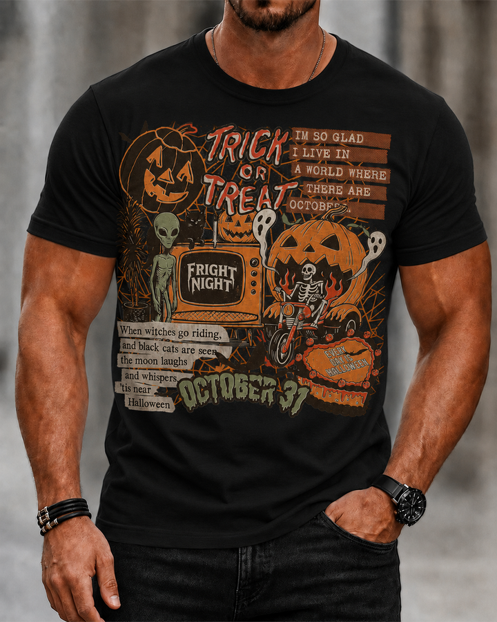 Retro Halloween Pumpkin Print T-shirt