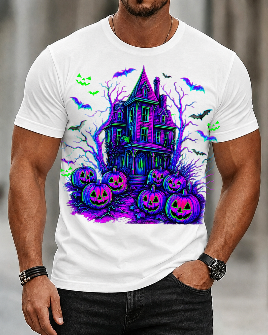 Retro Halloween Pumpkin Print T-shirt