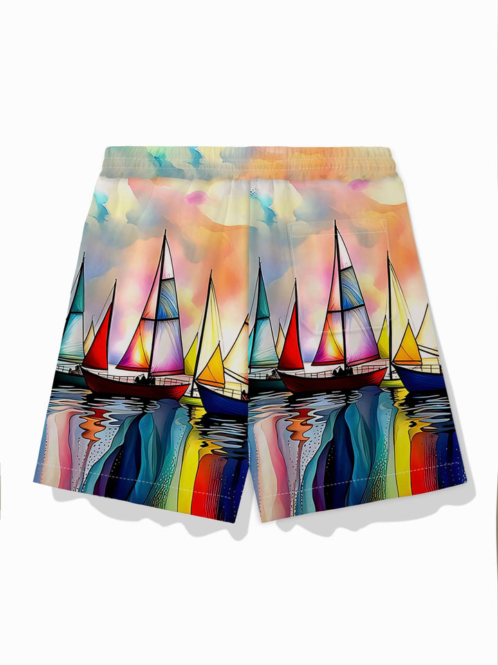Pantalones cortos con cordón para hombre con estampado de pintura al óleo y arte de navegación hawaiana de Alohadaddy
