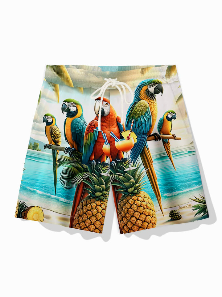 Alohadaddy Hawaiian Parrot Pineapple Beach Print Men&