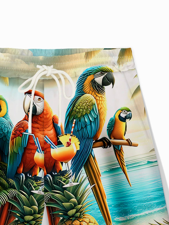 Alohadaddy Hawaiian Parrot Pineapple Beach Print Men&