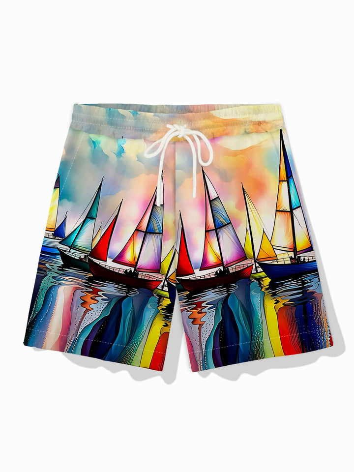 Pantalones cortos con cordón para hombre con estampado de pintura al óleo y arte de navegación hawaiana de Alohadaddy