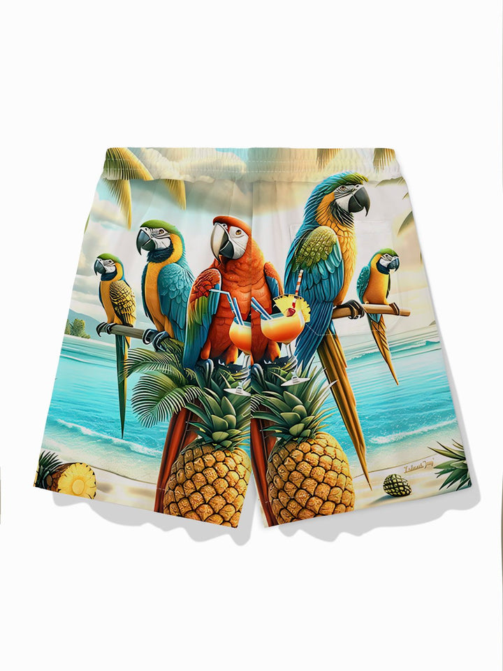 Alohadaddy Hawaiian Parrot Pineapple Beach Print Men&