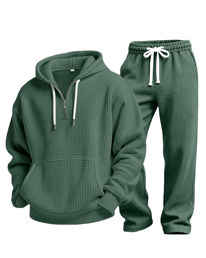 Alohadaddy® Waffle-knit Solid color Long-sleeve Long pants Two-piece set Athletic Casual Men&
