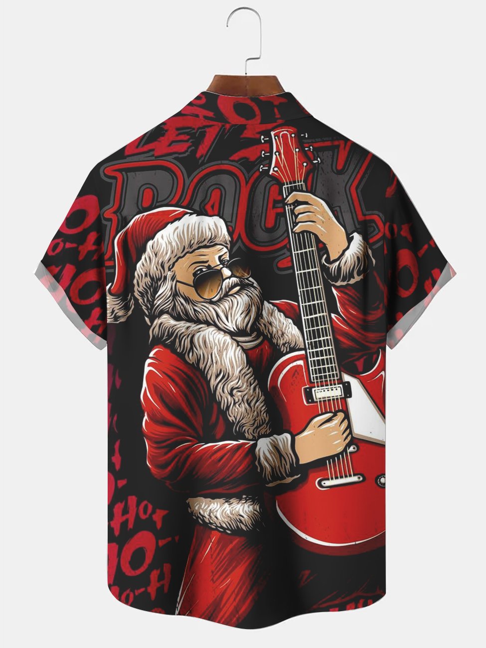 Alohadaddy Camisetas informales de talla grande con música roja, Papá Noel, guitarra y Navidad