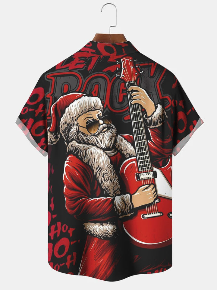 Alohadaddy Camisetas informales de talla grande con música roja, Papá Noel, guitarra y Navidad