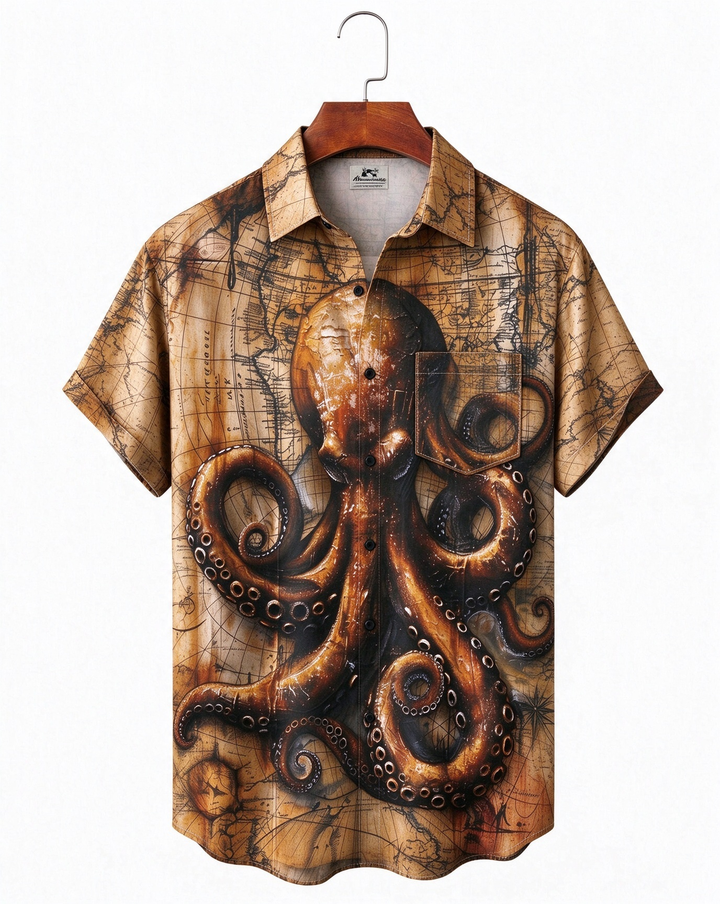 Alohadaddy®Vintage Octopus Old Map Print Men&