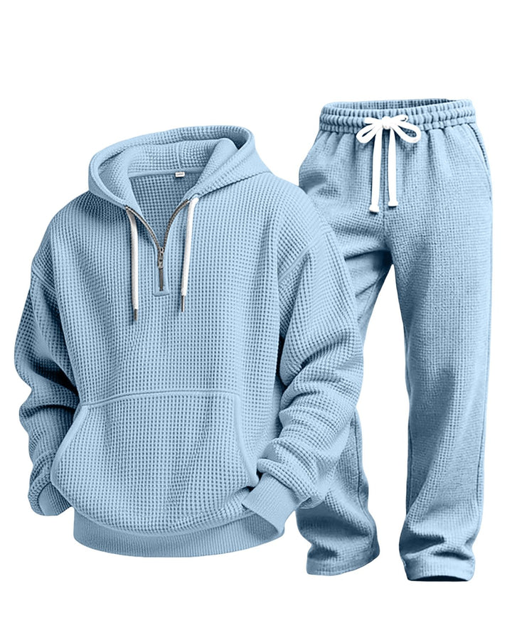 Alohadaddy® Waffle-knit Solid color Long-sleeve Long pants Two-piece set Athletic Casual Men&