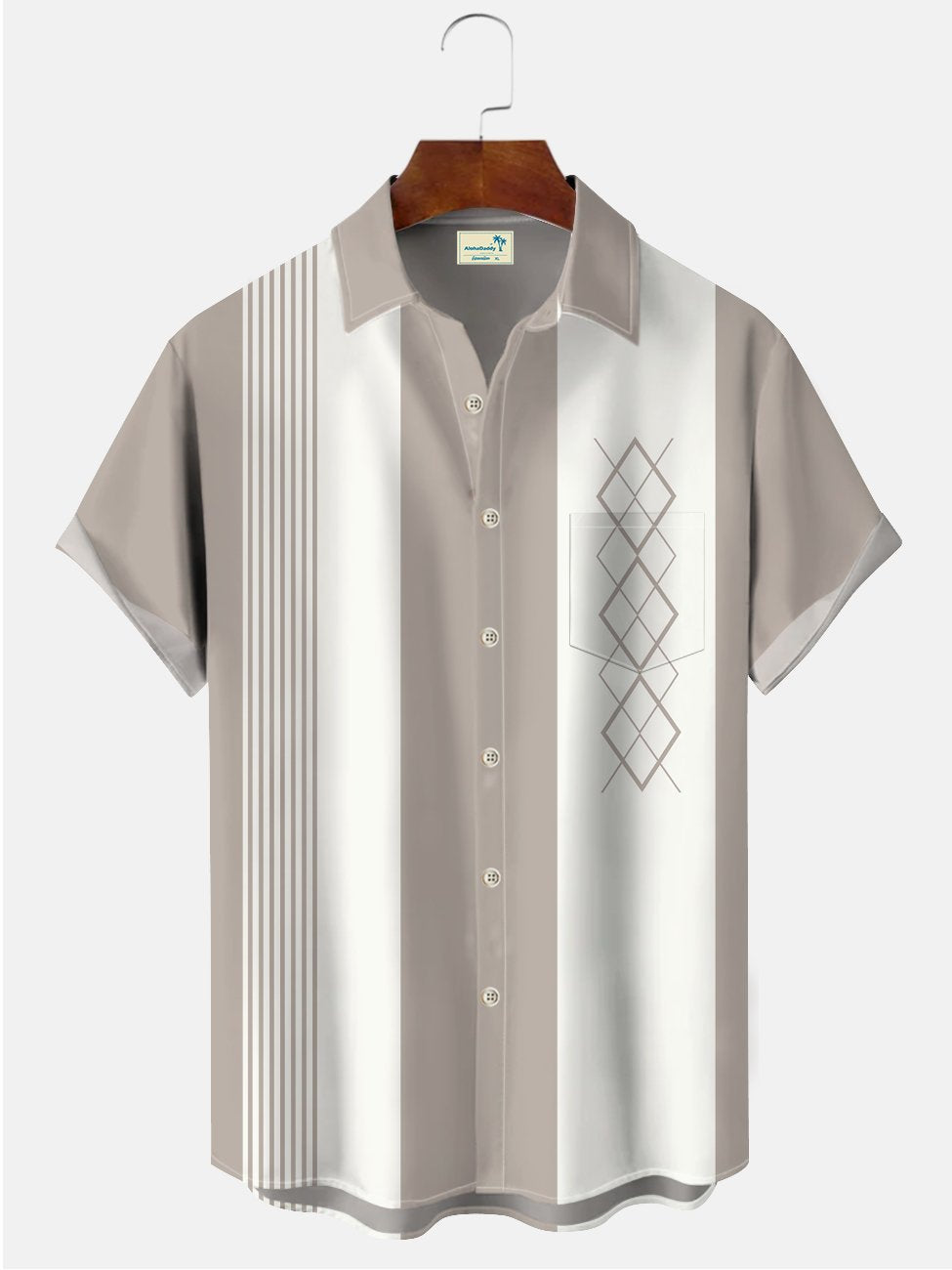 Alohadaddy Pocket Vintage Bowling Geometric Print Beach Men&