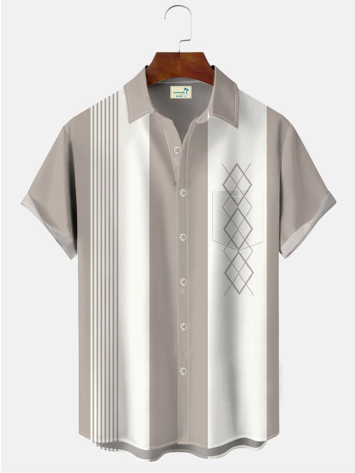 Alohadaddy Pocket Vintage Bowling Geometric Print Beach Men&