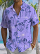 Alohadaddy Hawaiian Palm Tree Painting Art Button Cardigan Pockets Large Size Long Polyester Short Sleeve Shirt