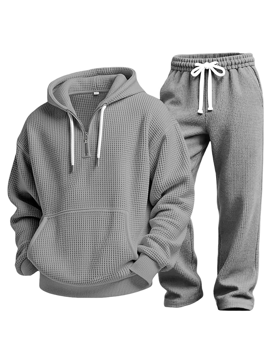 Alohadaddy® Waffle-knit Solid color Long-sleeve Long pants Two-piece set Athletic Casual Men&