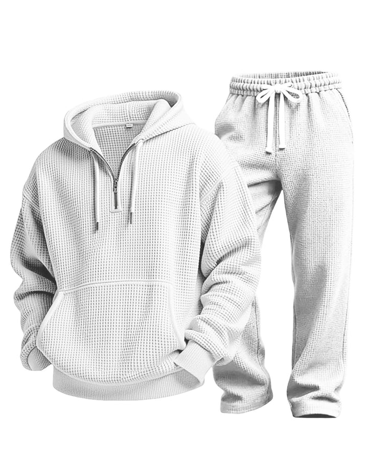 Alohadaddy® Waffle-knit Solid color Long-sleeve Long pants Two-piece set Athletic Casual Men&